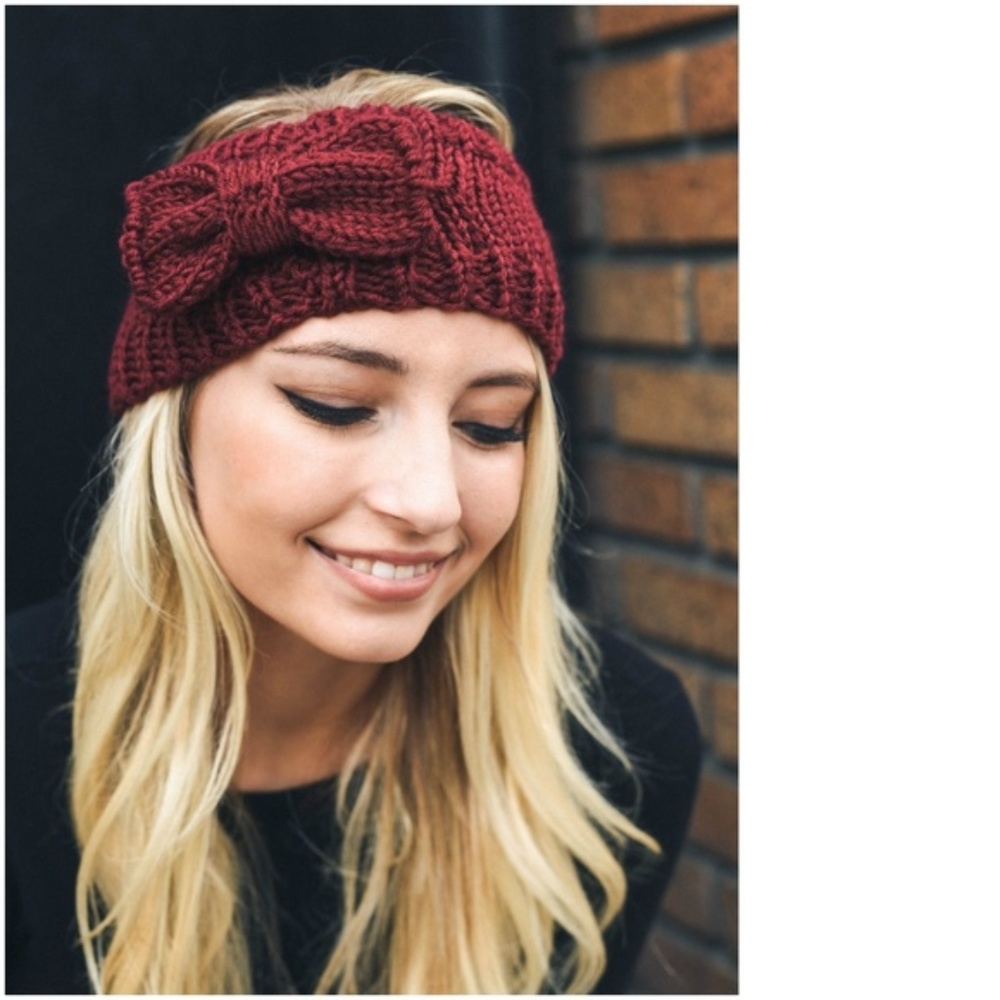 rosie // bow knit headband ear warmer in burgundy
